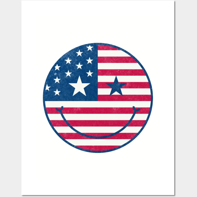 American Flag Retro Cute Smiley Face Vintage Wall Art by PUFFYP